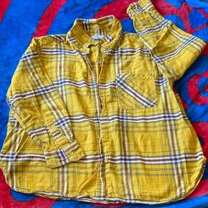 Time and Tru Yellow Plaid Button Down Shirt